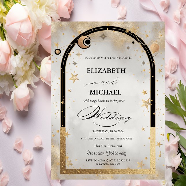 Invitation Étoile Dorée Céleste Soleil Lune Galaxie Mariage (Créateur téléchargé)