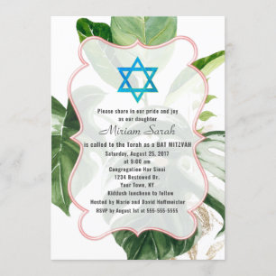 Invitation Étoile Feuille luxuriante de David Bat mitzvah