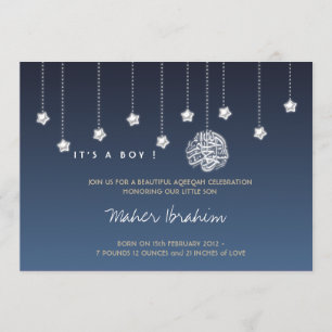 Invitation Étoile islamique de ciel nocturne de bébé d'Aqiqah