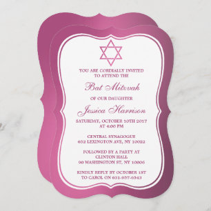 Invitation Étoile Juive Rose Metallic De David Bat mitzvah