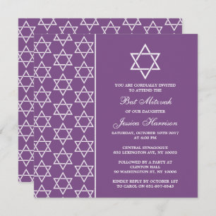 Invitation Étoile Juive Violet Et Blanche De David Bat mitzva