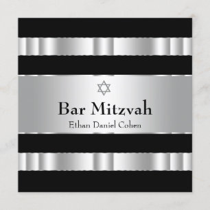 Invitation Étoile noire d'argent de David Bar Mitzvah
