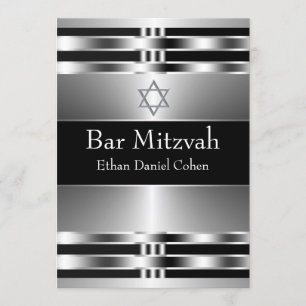 Invitation Étoile noire d'argent de David Bar Mitzvah