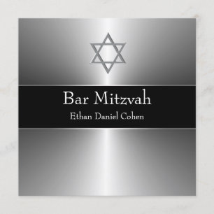 Invitation Étoile noire d'argent de David Bar Mitzvah