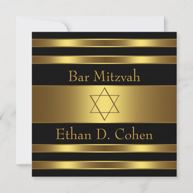 Invitation Étoile noire de David Bar Mitzvah en or (Devant)