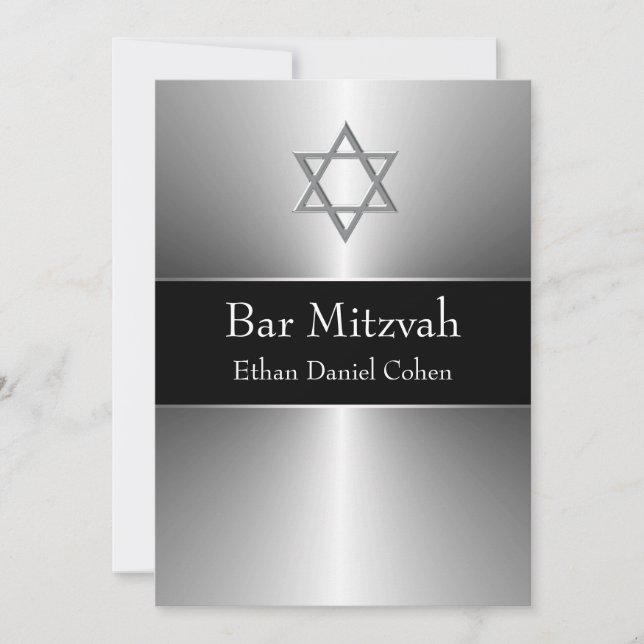 Invitation Étoile noire de David en argent Bar Mitzvah (Devant)