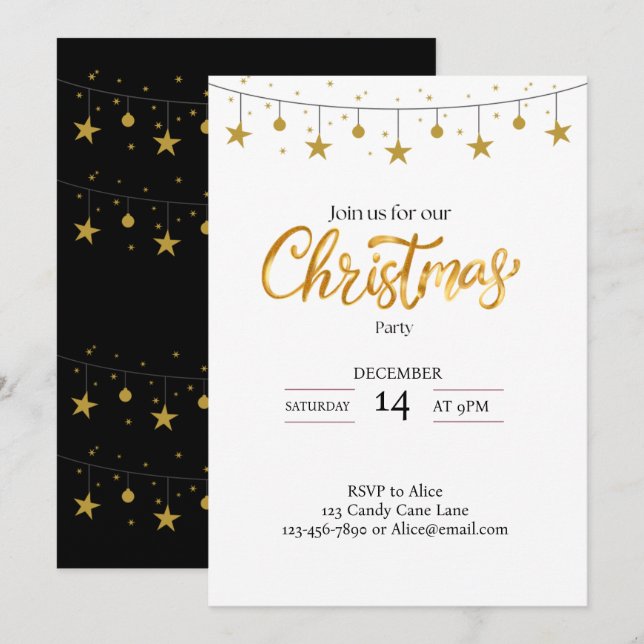 Invitation Étoile noire de Noël et motif de boule (Devant / Derrière)