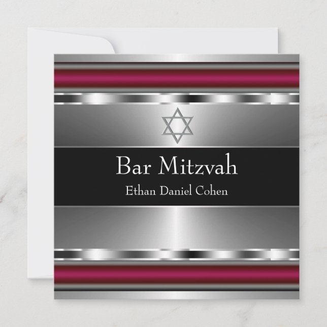 Invitation Étoile noire rouge de David Bar Mitzvah (Devant)