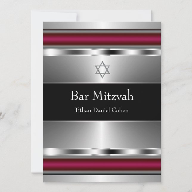 Invitation Étoile noire rouge de David Bar Mitzvah (Devant)