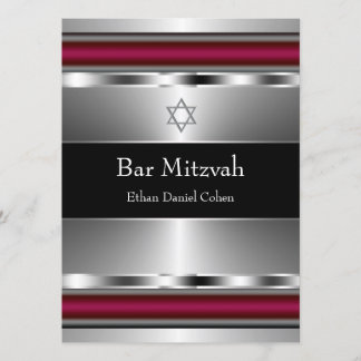Invitation Étoile noire rouge de David Bar Mitzvah