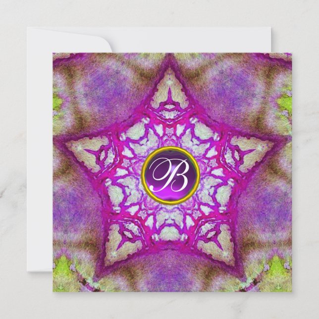 INVITATION ETOILE ROSE ABSTRAITE  MONOGRAMME AMÉTHYSTE VIOLET (Devant)