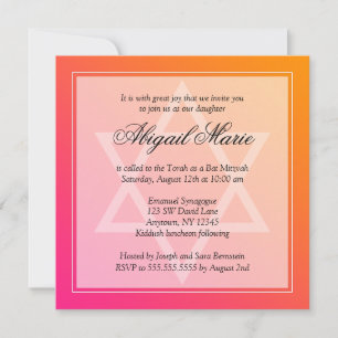 Invitation Étoile rose orange de David Carré Bat mitzvah