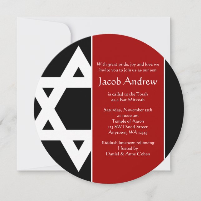 Invitation Etoile rouge et noire de David Round Bar Mitzvah (Devant)