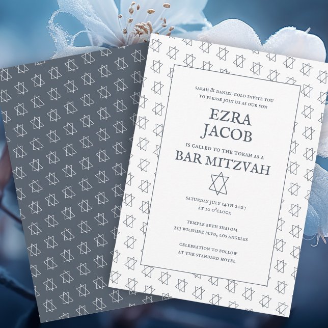 Invitation Étoile simple de David Custom B'nai Bat Bar Mitzva (Simple Star of David Pattern Minimalist Elegant Custom B'nai Bat Bar Mitzvah Invitation Blue White
)