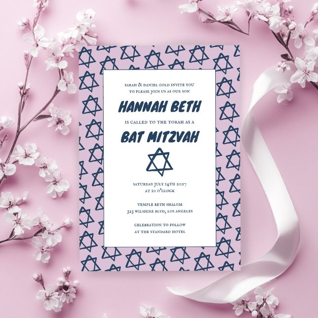 Invitation Étoile simple de David Custom B'nai Bat Bar Mitzva (Simple Star of David Custom B'nai Bat Bar Mitzvah Invitation
)