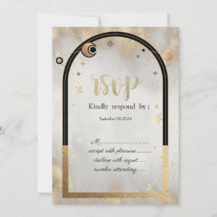 Invitation Étoile Solaire Dorée Céleste Galaxie Lune RSVP