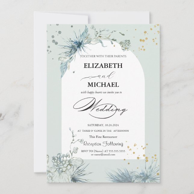 Invitation Étoile Soleil Lune Dorée Céleste Mariage (Devant)