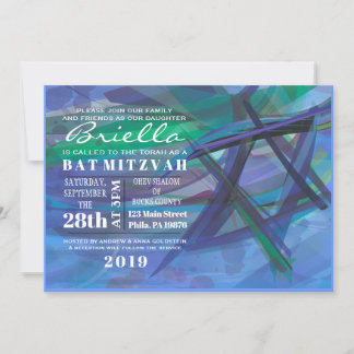 Invitation ÉTOILE TRANSPARENTE Bat Bar Mitzvah bleu invitatio