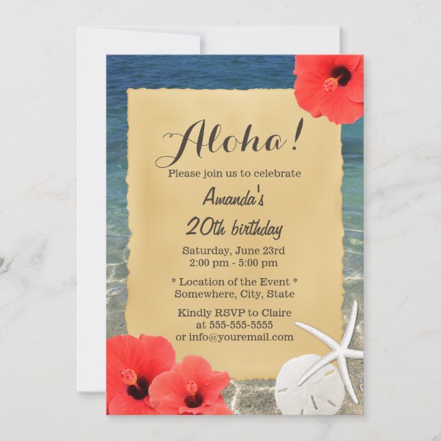 Invitation Étoile Tropicale de Mer Plage Fleurie Anniversaire (Devant)