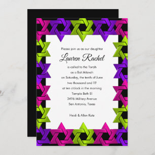 Invitation Étoile violette rose bat mitzvah sur n'importe que