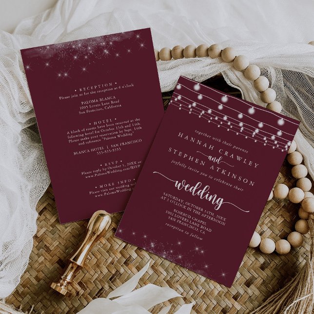 Invitation Étoiles à cordes Bourgogne Mariage avant et arrièr (Créateur téléchargé)