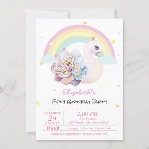 Invitation Étoiles Arc-en-ciel Cygne Fleur Anniversaire