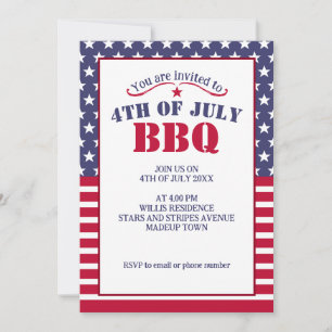 Invitation Étoiles Bandes Blanc Rouge Bleu drapeau USA 4 juil