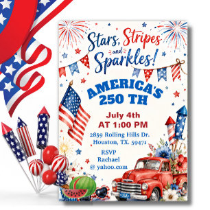 Invitation Étoiles Bandes Étincelles Célébration BBQ American