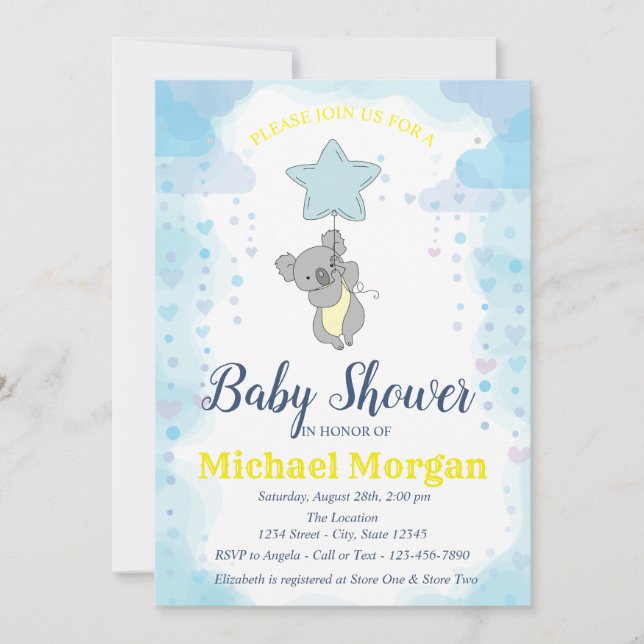 Invitation Étoiles, bébé ours Baby Shower (Devant)