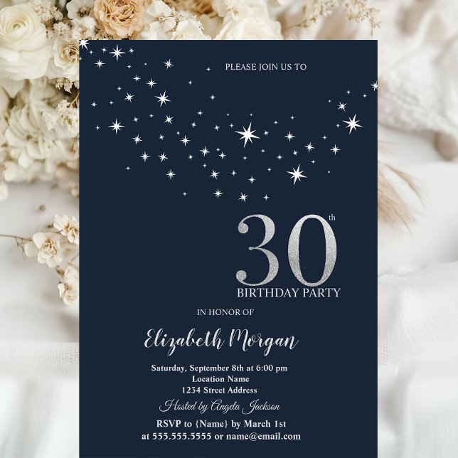 Invitation Étoiles Blanches Simples Fête d'Anniversaire 30 an (Créateur téléchargé)