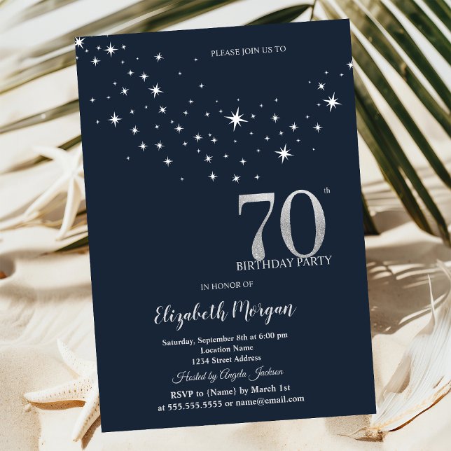 Invitation Étoiles Blanches Simples Fête d'Anniversaire 70 an (Créateur téléchargé)