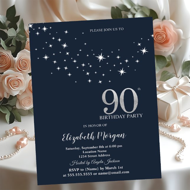 Invitation Étoiles Blanches Simples Fête d'anniversaire 90 an (Créateur téléchargé)