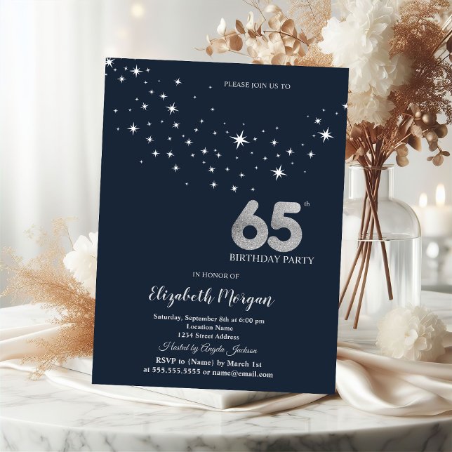 Invitation Étoiles blanches simples Fête d'anniversaire bleue (Créateur téléchargé)