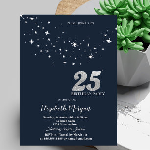 Invitation Étoiles Blanches Simples Fête d'Anniversaire Bleue