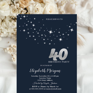 Invitation Étoiles Blanches Simples Fête d'anniversaire Bleue