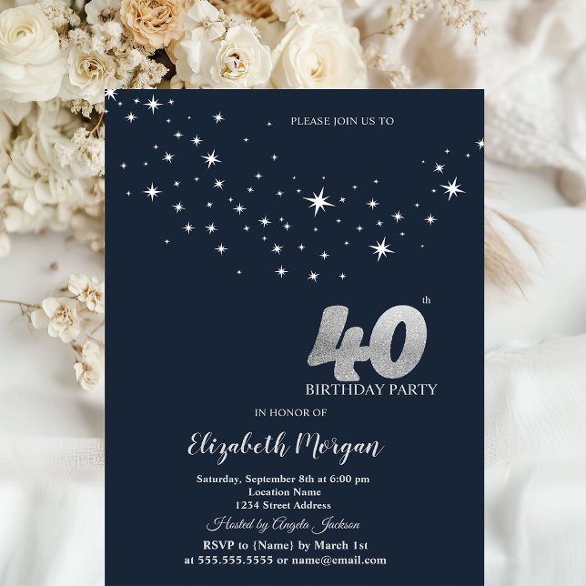 Invitation Étoiles Blanches Simples Fête d'anniversaire Bleue (Créateur téléchargé)