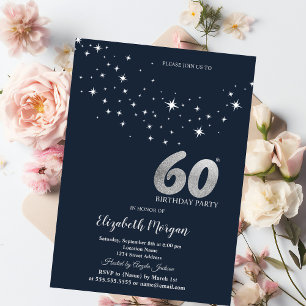 Invitation Étoiles Blanches Simples Fête d'anniversaire Bleue
