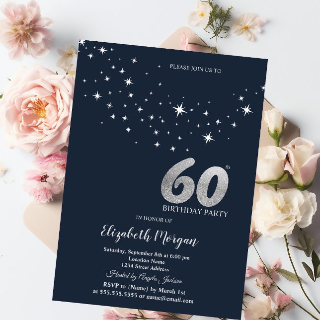Invitation Étoiles Blanches Simples Fête d'anniversaire Bleue (Créateur téléchargé)