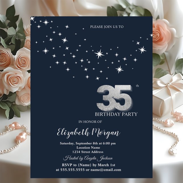 Invitation Étoiles Blanches Simples Fête d'Anniversaire Bleue (Créateur téléchargé)
