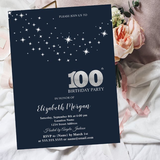 Invitation Étoiles Blanches Simples Fête d'Anniversaire Bleue (Créateur téléchargé)