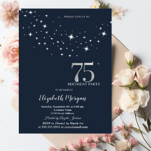 Invitation Étoiles Blanches Simples Fête d'Anniversaire Bleue