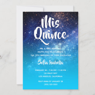 Invitation Étoiles Bleues Aqua Ombre Cosmique Mis Quince Anni