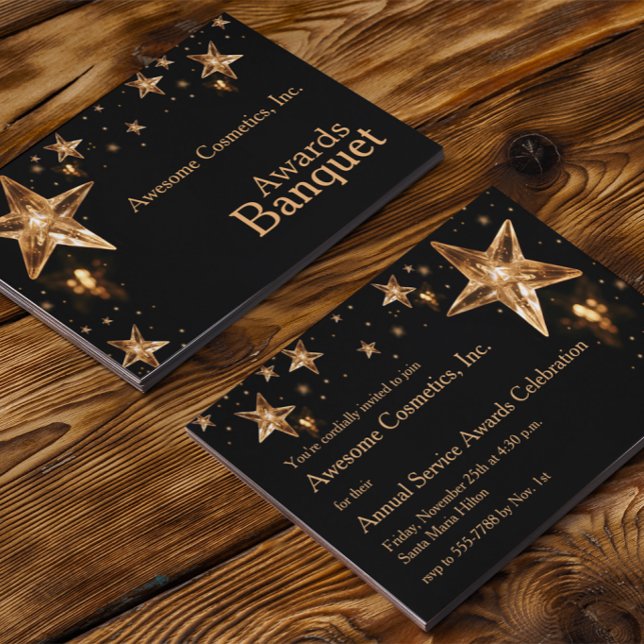 Invitation Étoiles brillantes en or Crystal sur Black Busines (Créateur téléchargé)