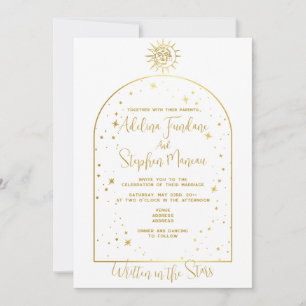 Invitation Étoiles céleste blanche et or Lune et Mariage sole