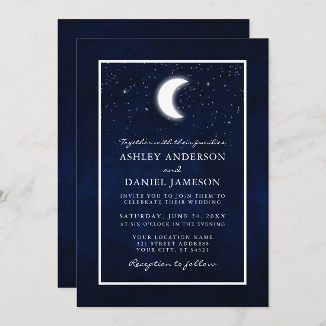 Invitation Étoiles céleste de lune Mariage encadré (Devant / Derrière)