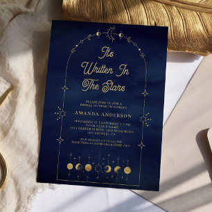 Invitation Étoiles célestes bleu or lune Baby Shower