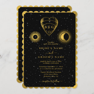 Invitation Étoiles célestes Crescent Lune Mariage d'or noir