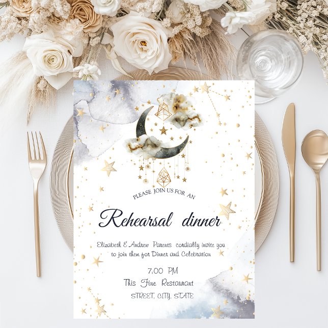 Invitation Étoiles célestes de lune d'or (Créateur téléchargé)