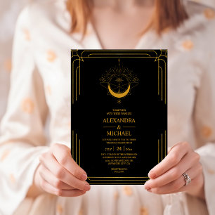 Invitation Étoiles célestes en or noir mystique Mariage Invit
