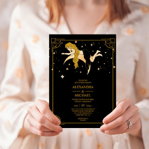 Invitation Étoiles célestes en or noir mystique Mariage Invit